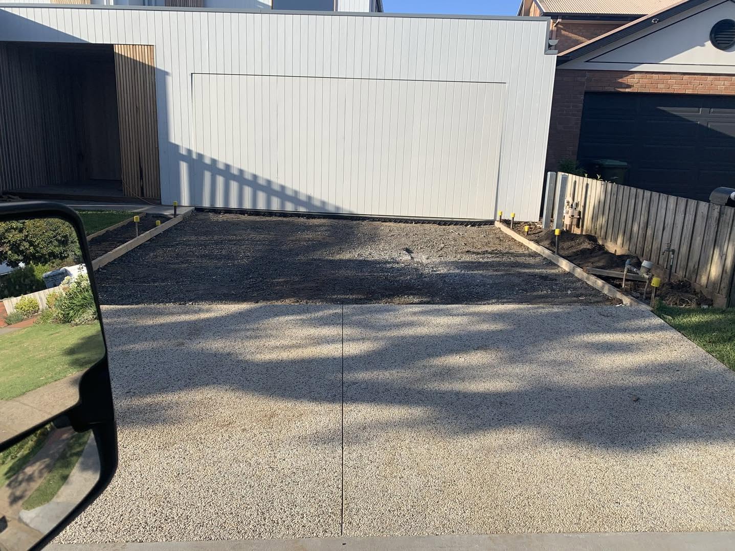 Driveway base preparation and drainage work prior to concrete pour